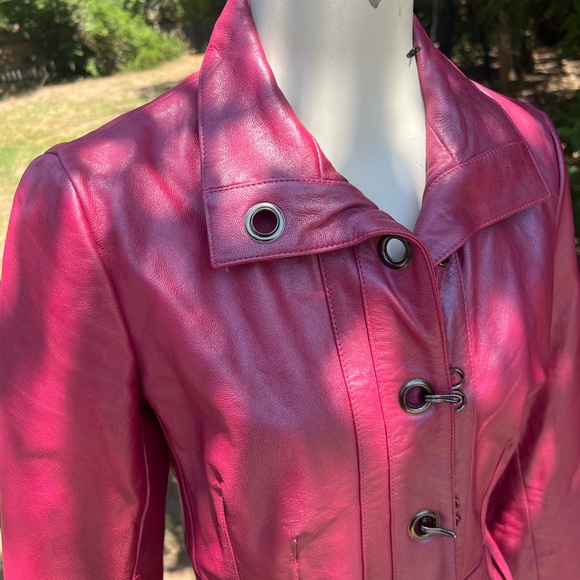 Vintage John Carlisle Leather Jacket Magenta Pink medium - Picture 2 of 12